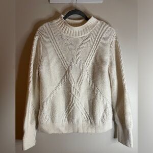 Banana Republic Women’s White Ivory Cable Knit Crewneck Sweater Size Medium
